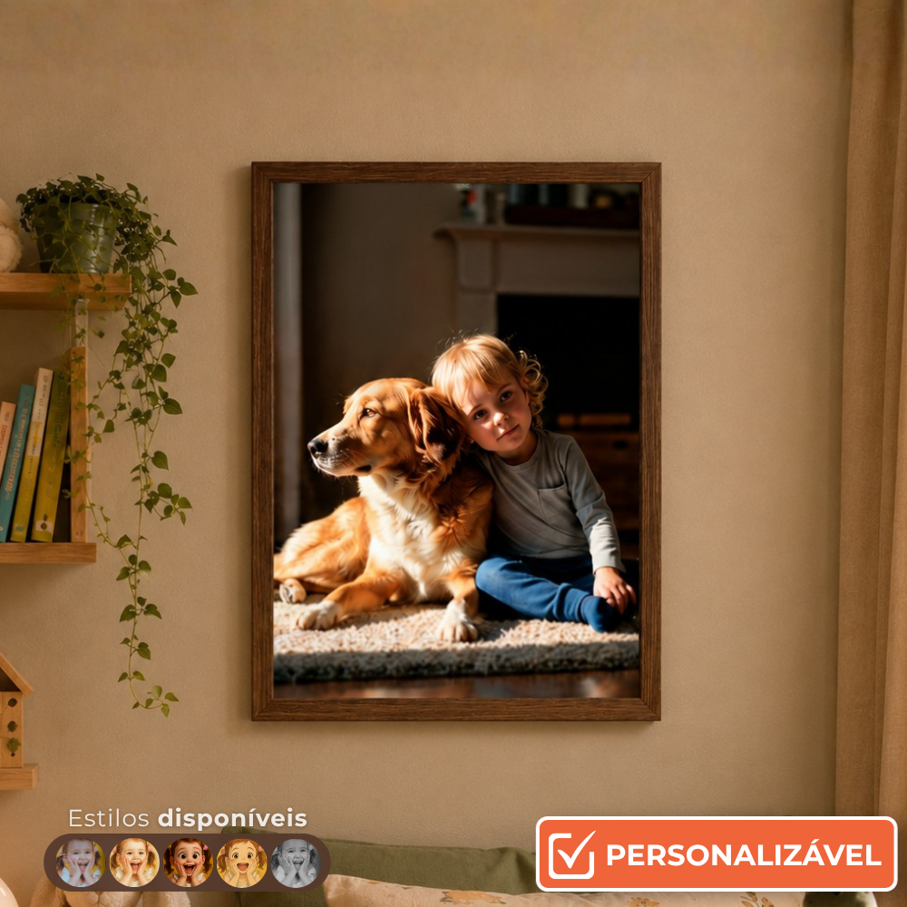 Moldura Personalizada Chanfrada Inclinada A3 | Com Foto e Vidro