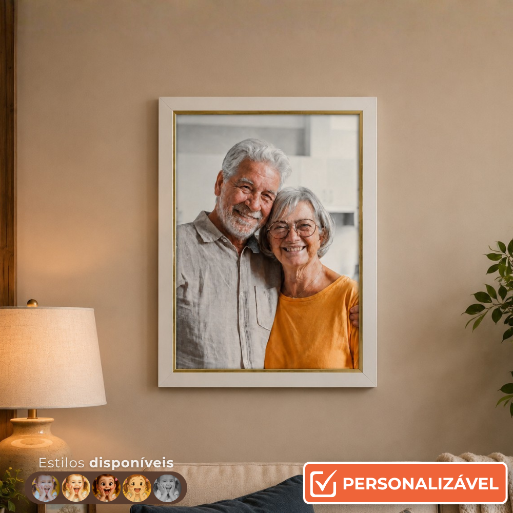 Moldura Personalizada Laqueada Gesso com Filete Dourado | Com Foto e Vidro