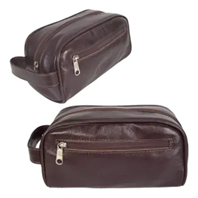Necessaire Com Bolso Frontal em Couro
