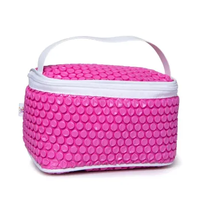 Necessaire de bolsa feita plastico bolha para viagem na cor rosa