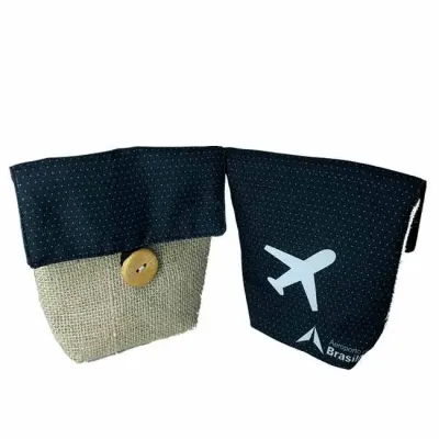 Necessaire de Juta Com Tampa em Tecido