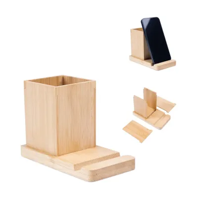 Organizador em Bambu com Suporte para Celular