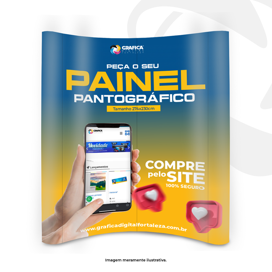 Painel Pantográfico Tam. 274x230cm Curvo (Backdrop Desmontável) 274x230cm Base Alumínio e Lâminas Poliestireno 4x0 Material Resistente O kit vai com case para transporte