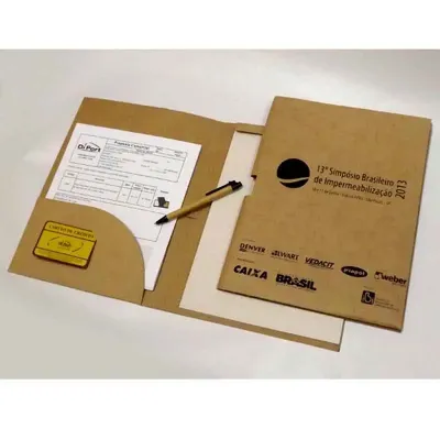 Pasta personalizada para convenção com porta cartões, caneta e bloco de 25 folhas reciclado