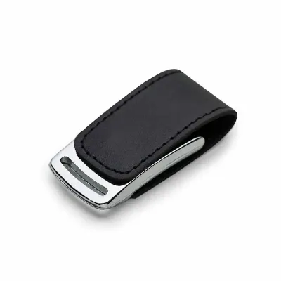 Pen Drive de Couro Com Costura Preta