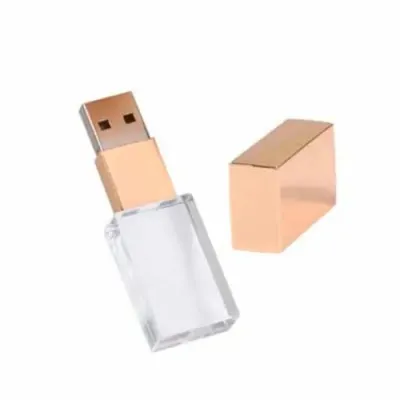 Pen Drive de Vidro Dourado