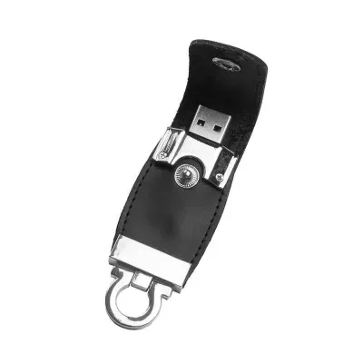 Pen Drive em Couro e Chaveiro Com Botao