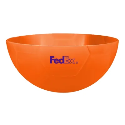 Petisqueira futebol alaranjado 240mL com acabamento moderno e formato inspirado em bola de futebol, ideal para brindes personalizados e ações promocio
