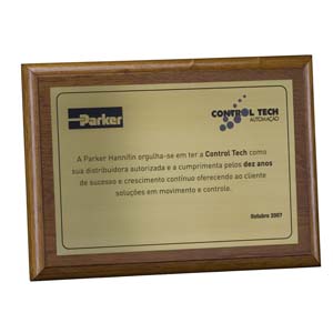 Placa de agradecimento em latão verniz cristal.