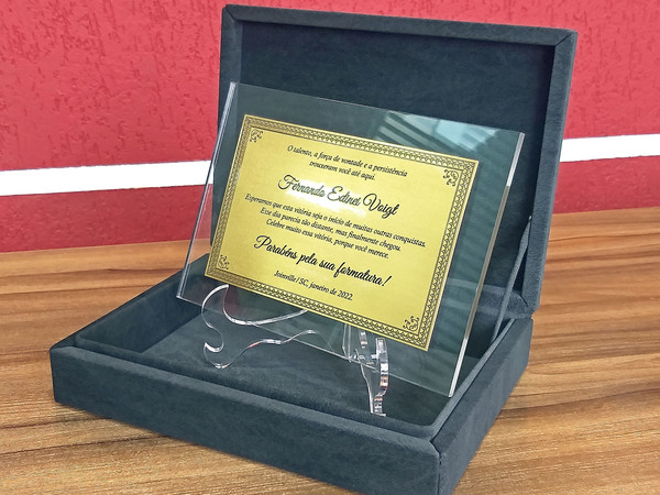 Placa de Homenagem Com Estojo Exclusivo