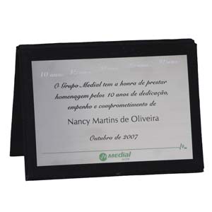 Placa de Homenagem em Aco Inox Com Acabamento em Book de Veludo Nao Perca Tempo Personalize ja a s