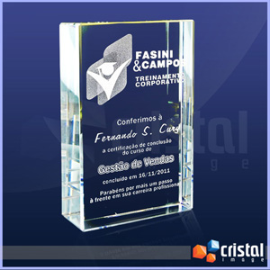 Placa em Cristal Retangular 20 x 70 x 100 mm