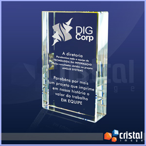 Placa em Cristal Retangular Personalizavel