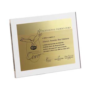 Placa em Latao Escovado Com Acabamento em Acrilico Cristal Personalize ja a Sua