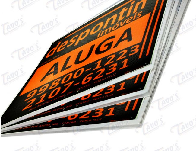 Placa Imobiliária 30 x 40 cm em Polionda, Personalizada, Aluga-se ou Vende-se.