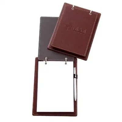 Porta bloco de anotações personalizado em couro sintético, com ferragem duas argolas
