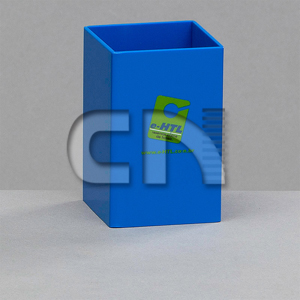 Porta caneta personalizado em poliestireno azul.