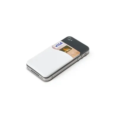 Porta cartões para celular branco.