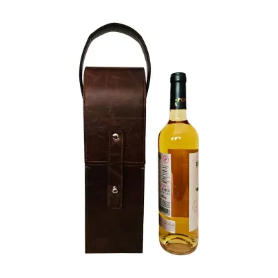 Porta Garrafa de Vinho em Couro Legítimo Marrom