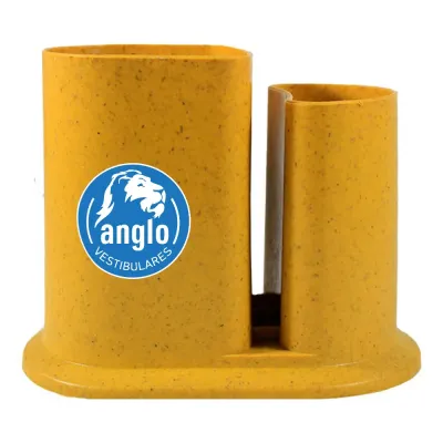 Porta Lapis Duo Fibra Madeira Amarelo