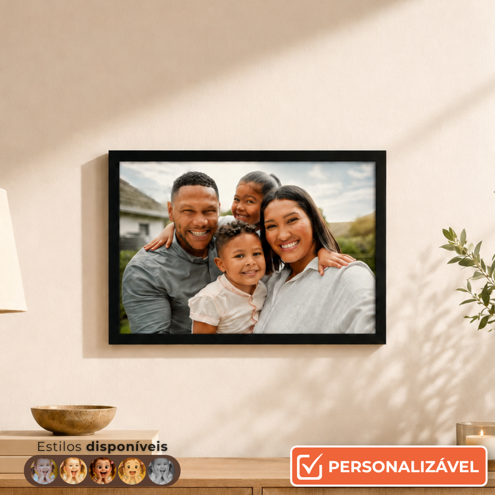 Porta-Retrato Horizontal Personalizado com Foto 21x29,7 cm | Com Vidro | Preto, Branco ou Prata