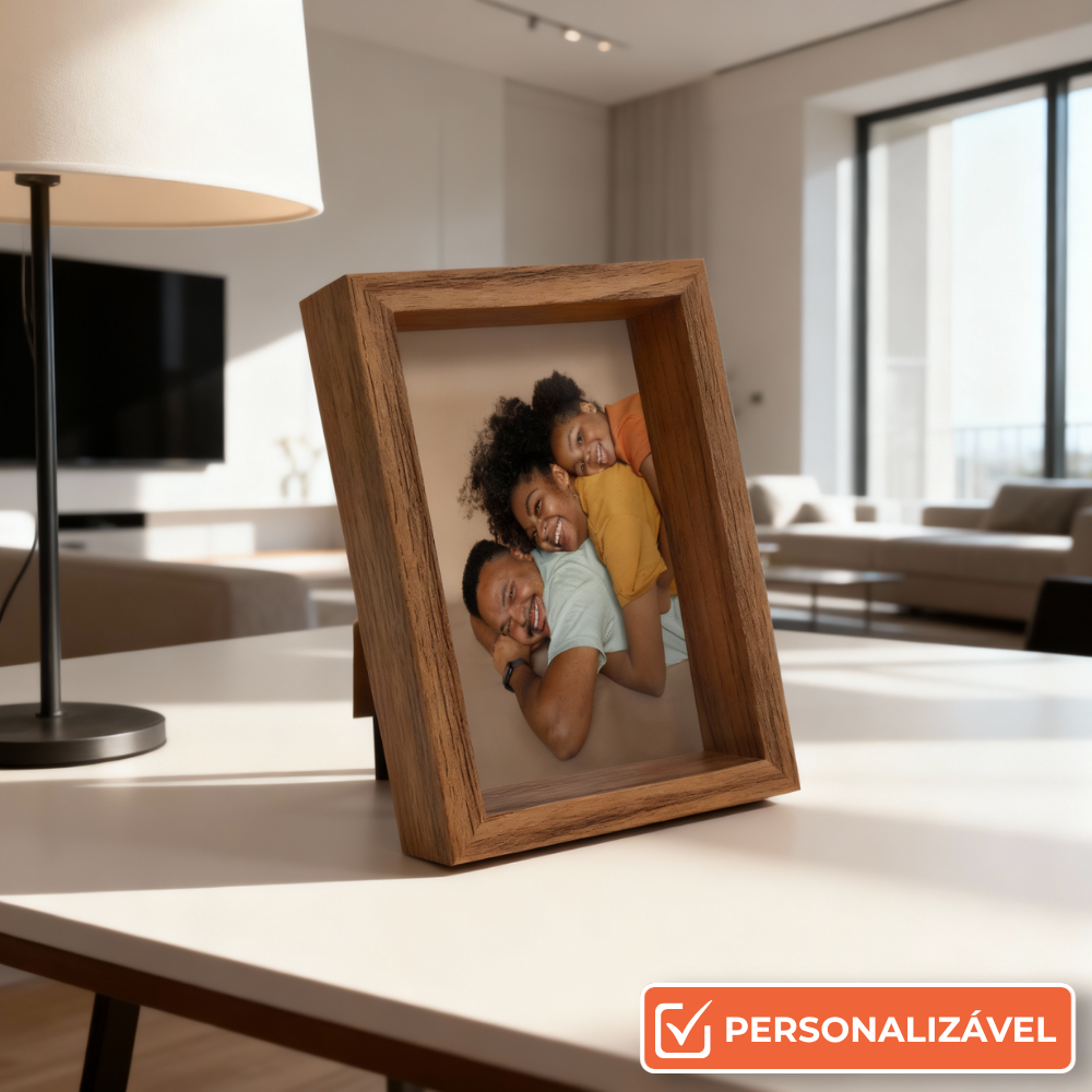 Porta-Retrato Vertical Personalizado com Foto 10x15 cm | Madeira Moderna | Com Vidro | Preto, Marrom ou Maple