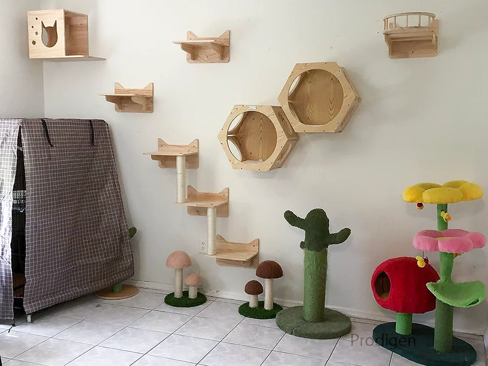 Prateleira Suspensa para Gatos com Arranhador de Sisal e Escada Interativa para Diversão e Conforto