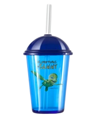 COPO EM PS CRISTAL C/TAMPA E CANUDO PERSONALIZADO