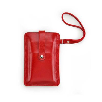 Porta celular em couro vermelho