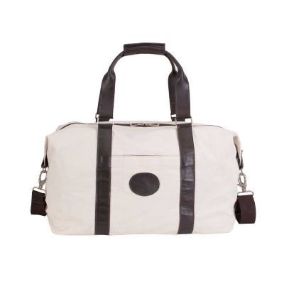 Bolsa de viagem branca de lona de couro