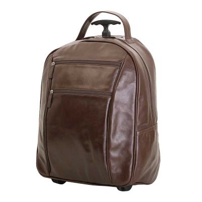 Mochila em couro marrom com carrinho