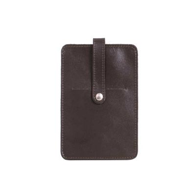 Porta celular em couro preto com botão