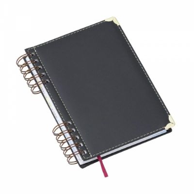 Agenda wire-o em couro sintético personalizada.