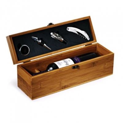 Kit vinho em bambu personalizado