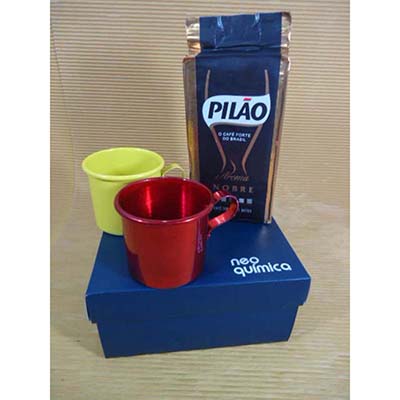 Kit café com 02 canecas de alumínio personalizado