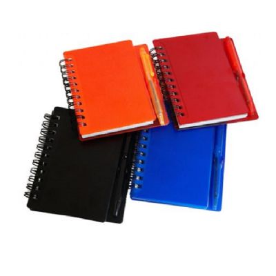 Mini bloco de anotações com capa de plástica e caneta personalizado