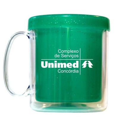 Caneca plástica com copo duplo personalizado