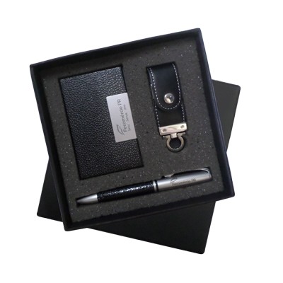 Kit escritório com pen drive de couro personalizado