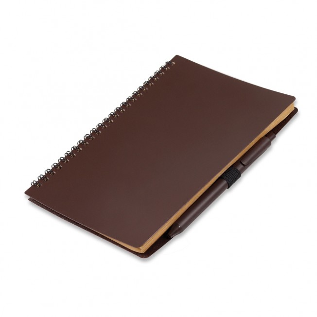 caderno p/ anot. c/ caneta fibra de cafe