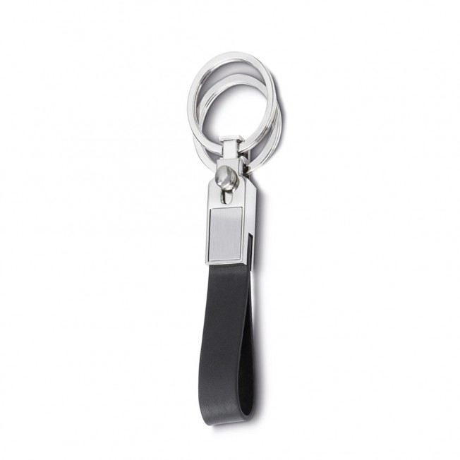 chaveiro de metal e couro c/ 2 argolas