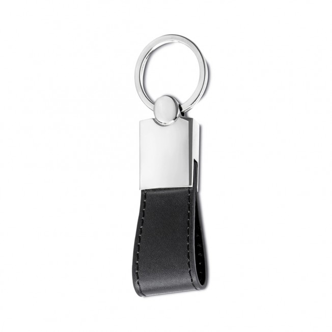 chaveiro metal c/ alça couro sintético