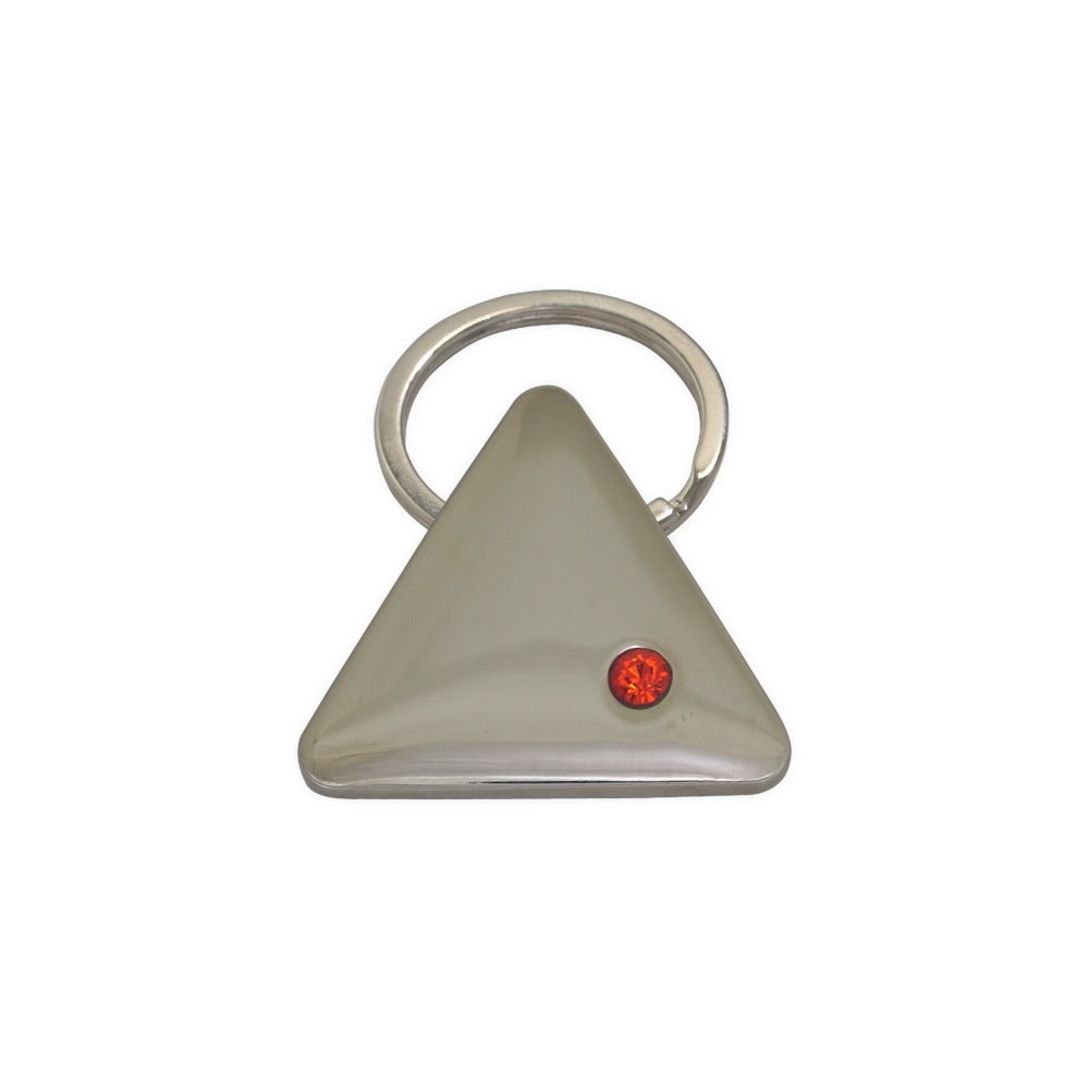 chaveiro metal formato triangulo com pedrinha
