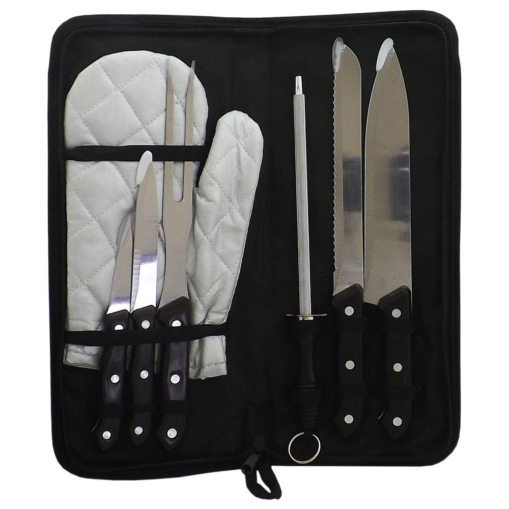 kit churrasco c/ 7 peças cabo preto