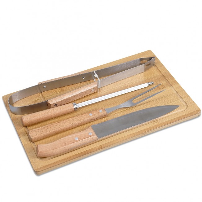 kit churrasco c/ tabua de bambu