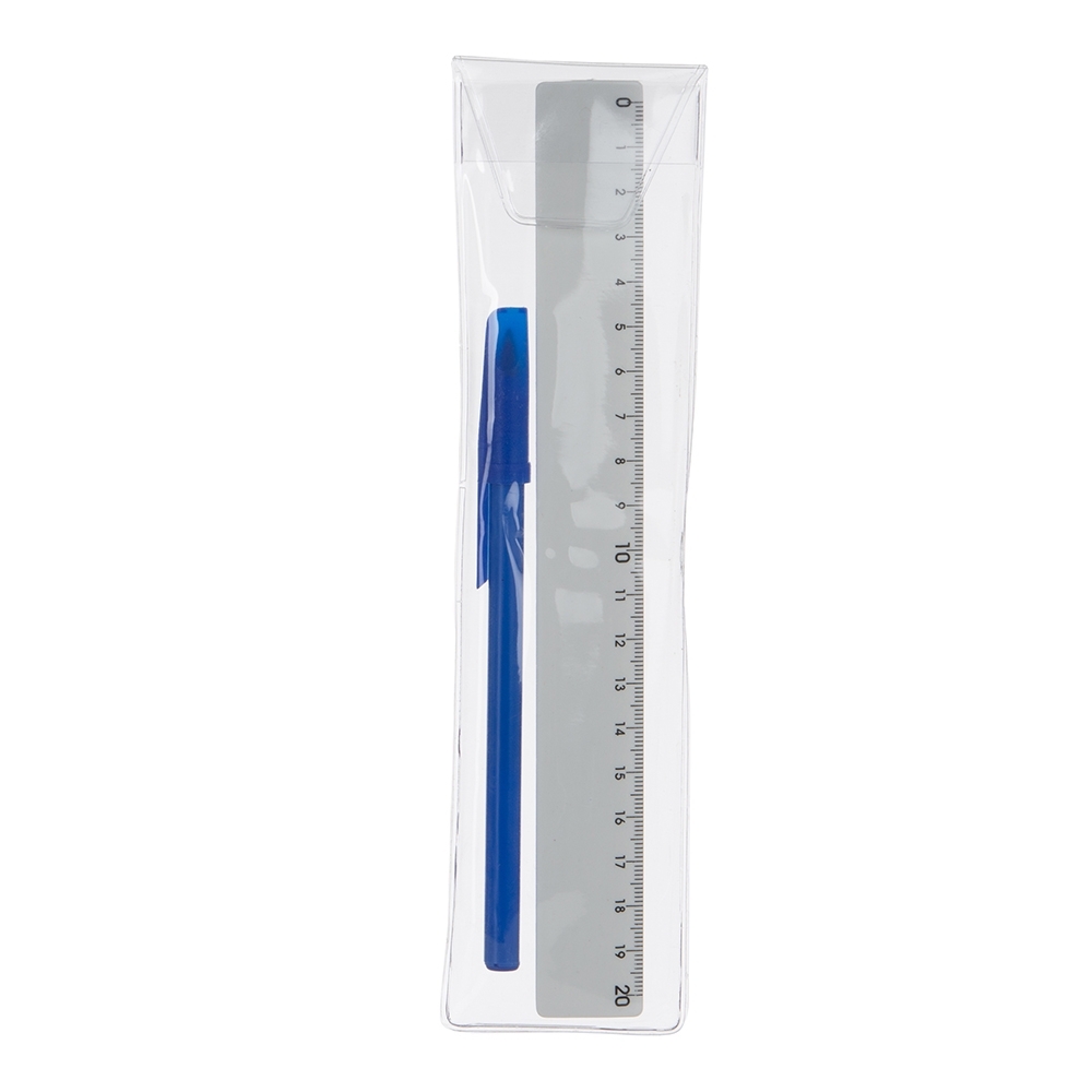 kit regua plastica e caneta plastica c/ tampa