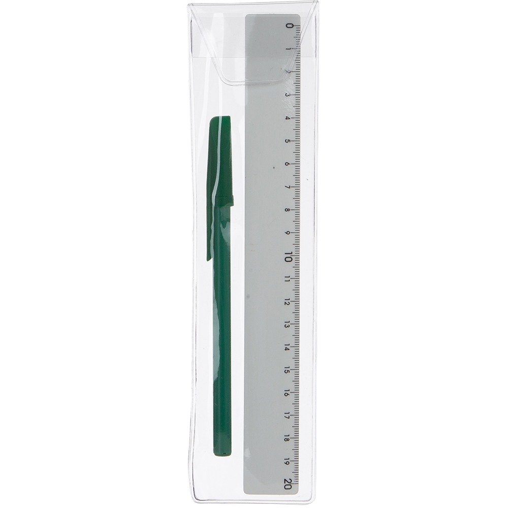 kit regua plastica e caneta plastica c/ tampa