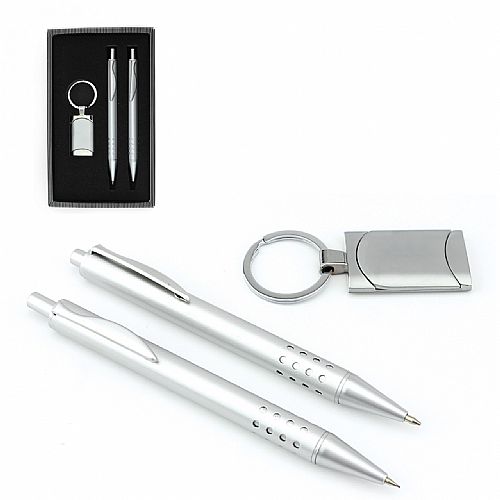 Kit chaveiro, caneta e lapiseira metálica personalizado
