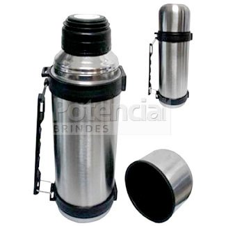 Garrafa térmica em inox com capacidade para 1l, personalizável.