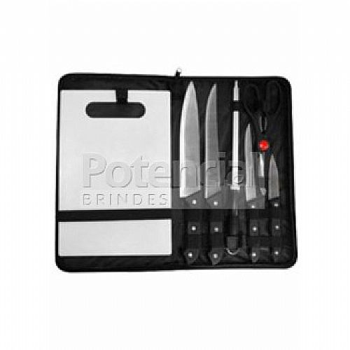 Kit churrasco com 7 peças em estojo, completamente personalizável.
