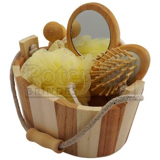 Kit banho com 5 peças, material de madeira ecológica personalizada.